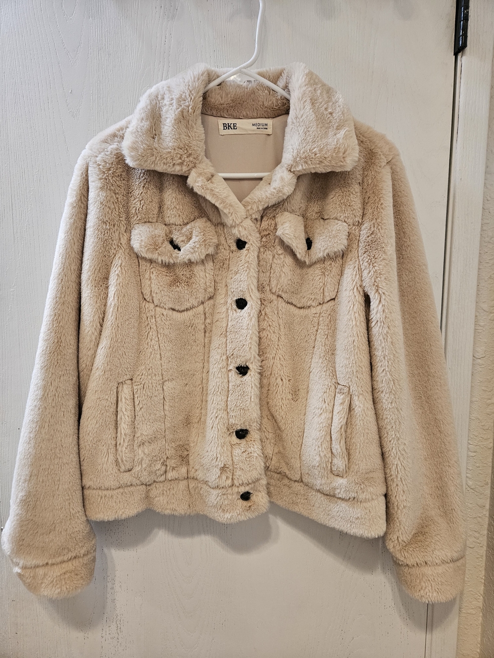 BKE Cream Teddy Faux Fur Jacket